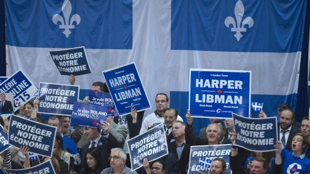 Conservative supporters in Laval, Quebec. The country's second-most-populous province will be crucial to the result.