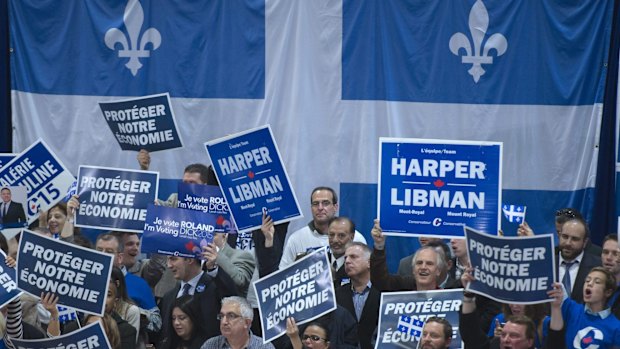 Conservative supporters in Laval, Quebec. The country's second-most-populous province will be crucial to the result.