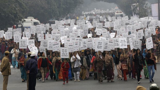 Women march against rape in the Indian capital shortly after the victim of the December 2012 New Delhi gang rape was cremated.