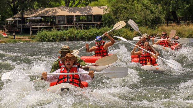 Canoeing the Zambezi River in front of Zambezi Sands River Camp.