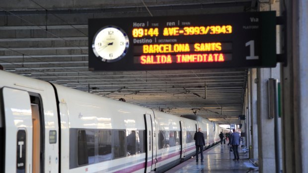Train at platform, Cordoba railway station, Spain.