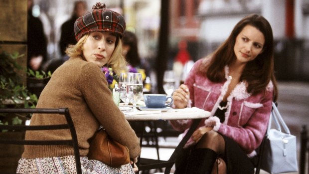Sarah Jessica Parker, who plays Carrie, left, and Kristin Davis, who plays Charlotte, in a scene from <i>Sex and the City</i>.