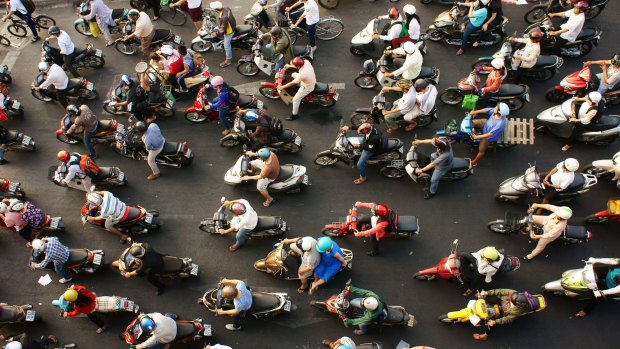 Rush hour traffic in Vietnam. 