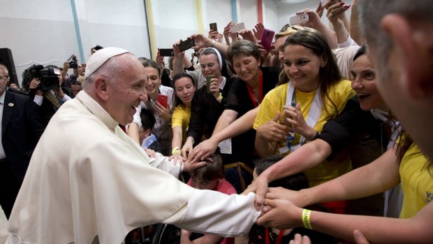 Pope Francis at the youth centre in Sarajevo on Saturday.