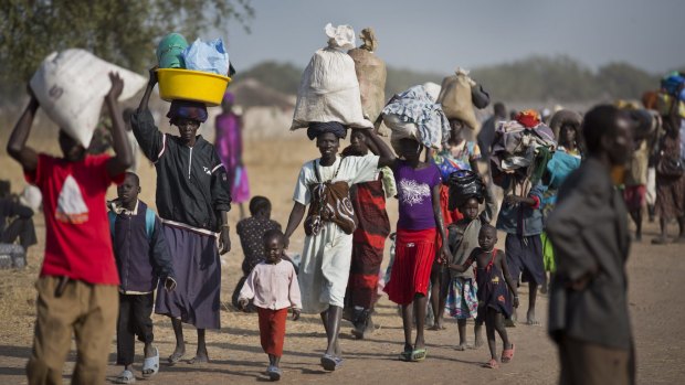 South Sudanese fleeing fighting between government and rebel forces in Bor, South Sudan, last year.