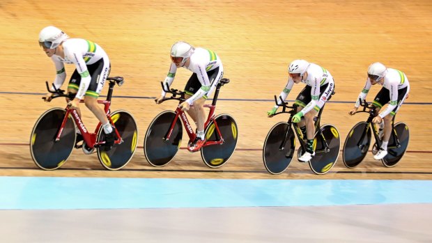 The Australian team pursuit quartet in action during the final.