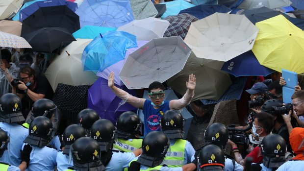 The umbrella protests in Hong Kong, 2014.  
