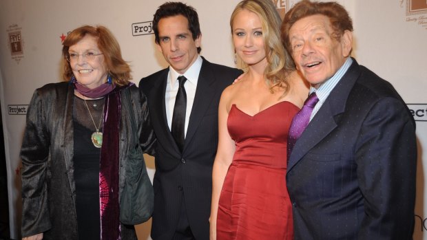 Anne Meara, left, with her son Ben Stiller, his wife Christine Taylor and husband Jerry Stiller together in 2008. 