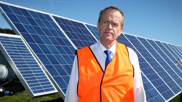 Opposition Leader Bill Shorten visits the Mount Majura Solar Farm in Canberra. 