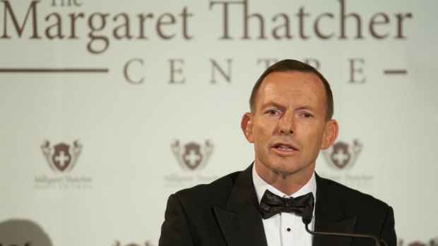 Former Australian Prime Minister Tony Abbott gives The Margaret Thatcher Lecture in 2015.