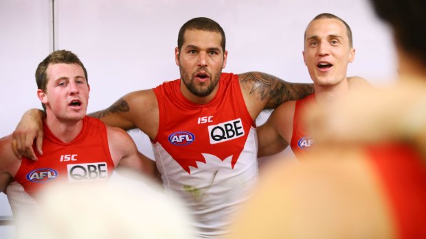 Future uncertain: Lance Franklin after last week's win over Gold Coast.