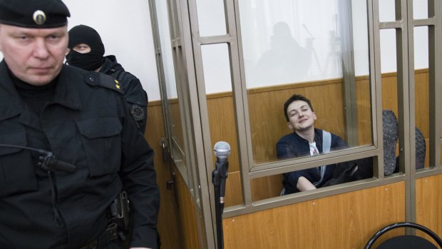 Nadezhda Savchenko smiling in court on Tuesday. 