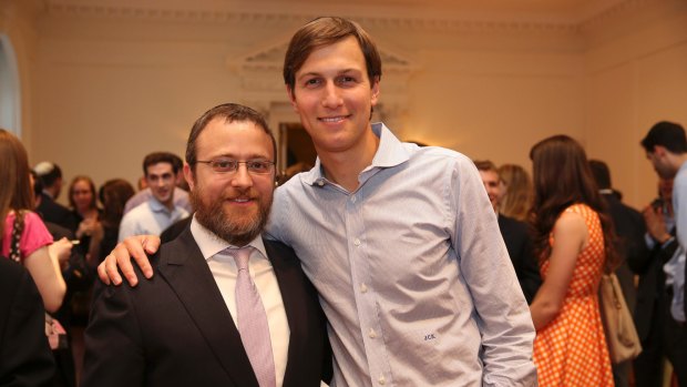 Jared Kushner with Rabbi Hirschy Zarchi at a reception for Harvard Chabad House alumni in New York in 2013. 