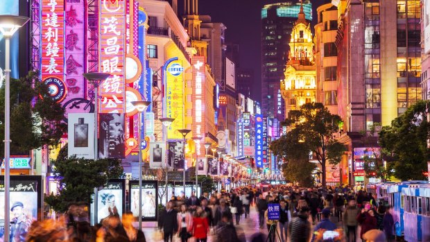 Neon-lit Nanjing Road