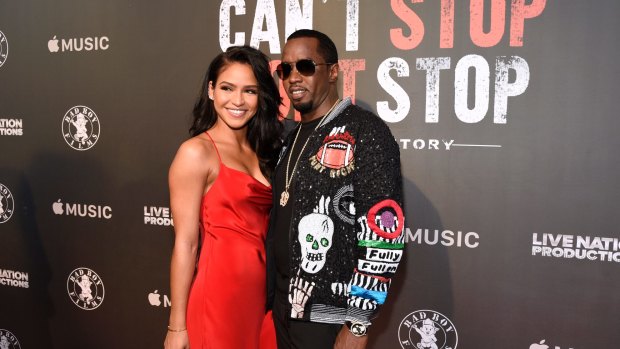 Puff and his partner, Cassie Ventura, arrive at the Los Angeles premiere of Can't Stop, Won't Stop: A Bad Boy Story.