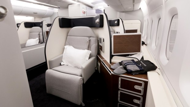 Qantas's revamped first class on board an Airbus A380 superjumbo.