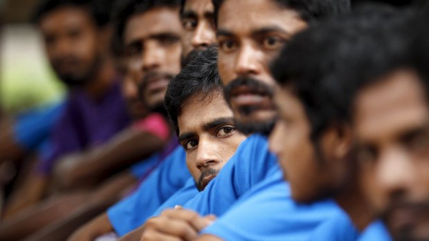 Bangladeshis fleeing Bangladesh were rescued by the Myanmar navy from a boat off the coast of Myanmar.