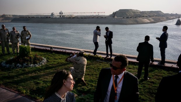 The opening ceremony of the new Suez Canal expansion on Thursday.  