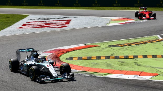 Lewis Hamilton leads Sebastian Vettel during the Formula One Grand Prix at Autodromo di Monza on Sunday.