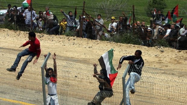 Palestinian protesters at the Israel-Syria border in May 2011. Several were killed when Israeli soldiers opened fire.
