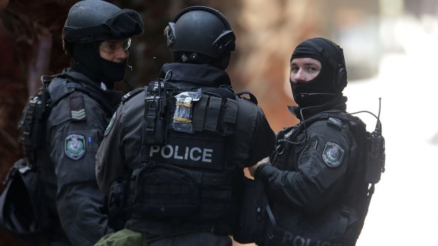 Armed police in Martin Place during the Lindt cafe siege.