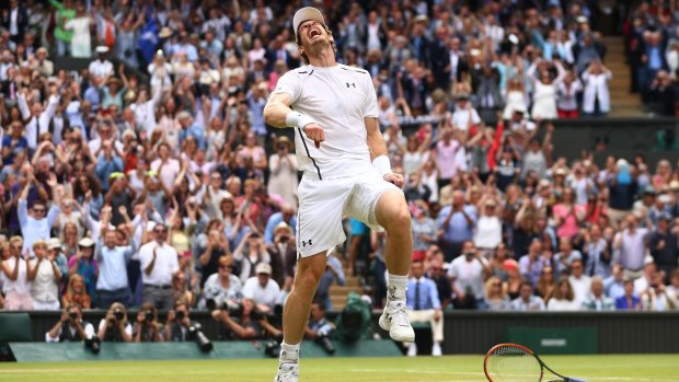 The moment: Murray's jubilant celebration upon winning the Wimbledon final
