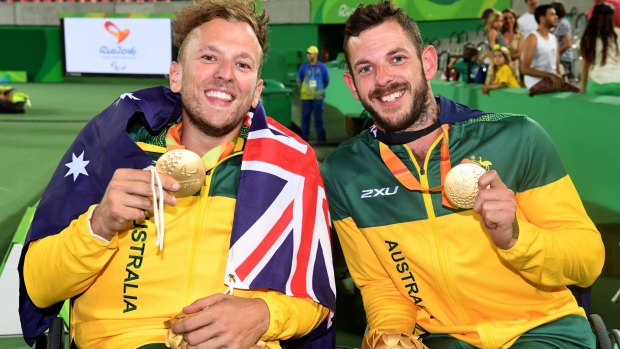 Fighting win: Doubles team Dylan Alcott and Heath Davidson.