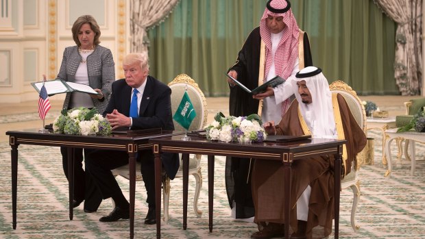 US President Donald Trump and King Salman sign a joint strategic vision declaration in Riyadh.