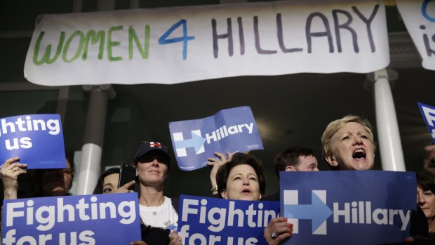 Supporters of Democratic presidential candidate Hillary Clinton cheer during a 'Women for Hillary' event in New York in April.