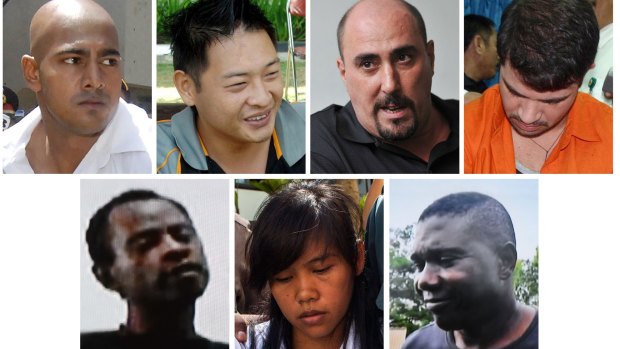 On death row: (from top left) Australians Myuran Sukumaran and Andrew Chan, Frenchman Serge Atlaoui and Brazilian Rodrigo Gularte, (bottom row) Nigerian Raheem Agbaje Salami, Filipina Mary Jane Fiesta Veloso, and Nigerian Silvester Obiekwe Nwolise.