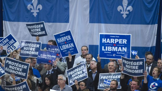 Conservative supporters in Laval, Quebec. The country's second-most-populous province will be crucial to the result.