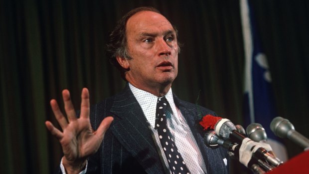 Former prime minister Pierre Trudeau  at a political party rally in Montreal.