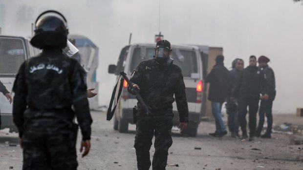 Tunisian security forces clash with demonstrators  in Ben Guerdane in the country's south.
