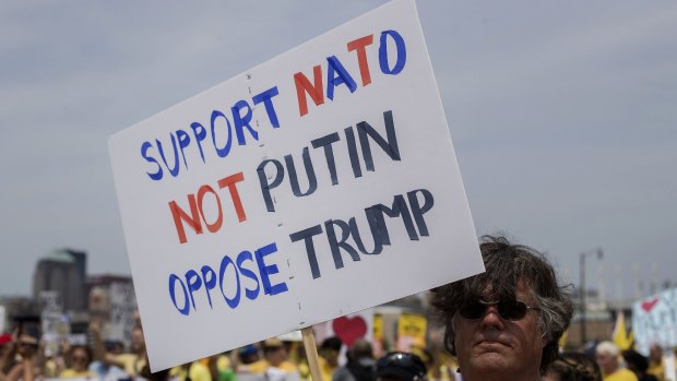 A protester during a demonstration at the Republican National Convention in Cleveland, Ohio, in July.