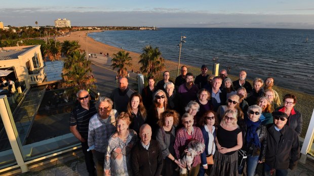 Protestors and local Labor MP Martin Foley on the rooftop of the St Kilda Sea Baths on Sunday. 