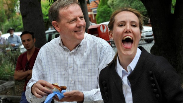 Kelly O'Dwyer campaigns at the byelection called after the former MP for Higgins Peter Costello stood aside.
