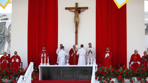 Pope Francis leads a Mass in the Plaza of the Revolution, in Holguin, Cuba.