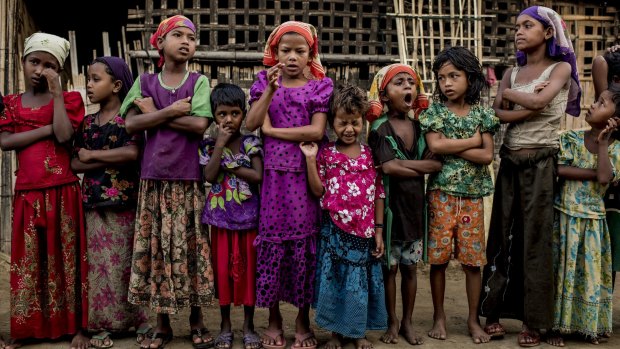 Rohingya girls, reciting the Koran, at a camp for Rohingya in Sittwe, earlier this month.