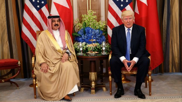 Donald Trump meets with Bahrain's King Hamad bin Isa al-Khalifa in Riyadh on May 21.