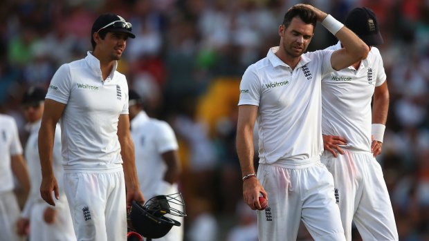 Pressure: James Anderson (R) and Alastair Cook (L) of  England on a tense final day.