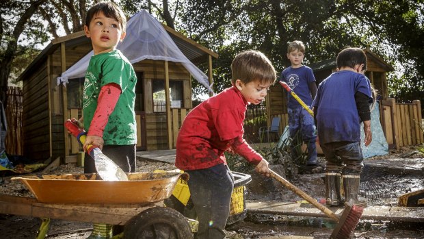 Kid cut loose in creative play.