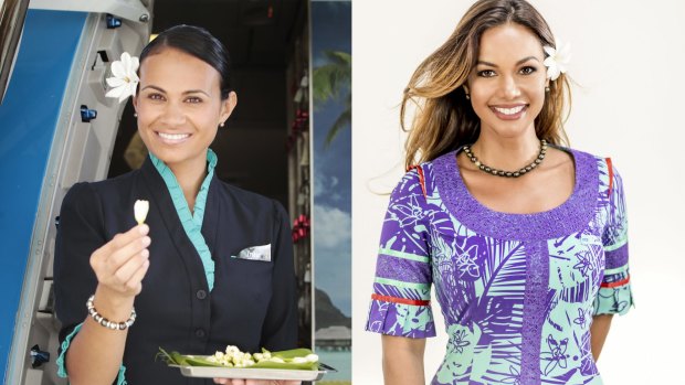 Business at the front, party at the back: Air Tahiti Nui's flight attendants change into island themed dresses mid-flight.