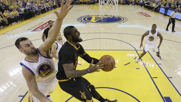Bogut, left, and Irving in action during game five of the NBA finals.