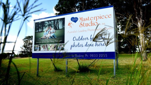 Advertising boards along the Great Western Highway, on the lawn of a residential property in Rooty Hill, the current company address for Little Masterpiece Studio Pty Ltd.
