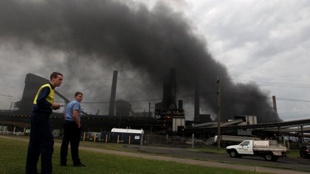 Emergency services at the Port Kembla fire on Monday afternoon