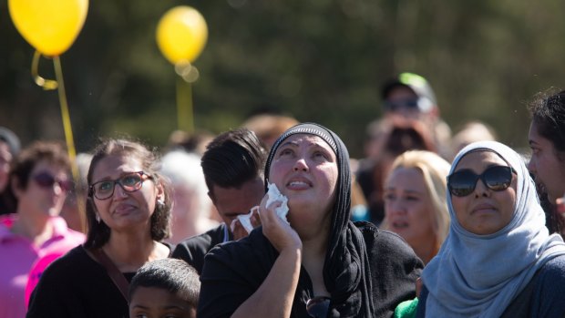 Family members and neighbours remember Sanaya Shaib at a memorial service on Friday.