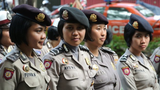 Police women on duty in Jakarta, Indonesia.