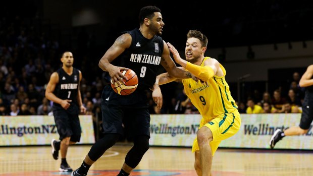 Class act: Corey Webster takes on Matthew Dellavedova during the series between the New Zealand Tall Blacks and Australian Boomers in Wellington in August.