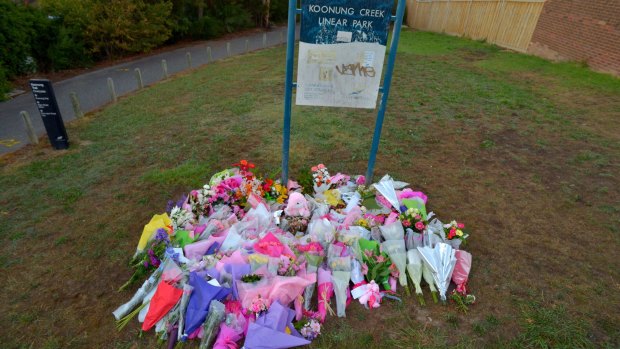 Flowers at Koonung Creek Linear Park in Doncaster a few days after Masa Vukotic was murdered.