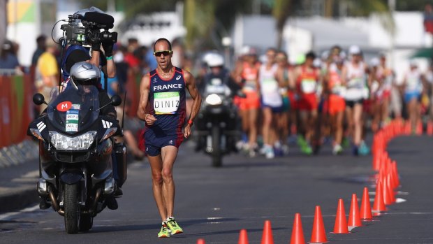 Yohann Diniz competes in the men's 50km Race Walk.